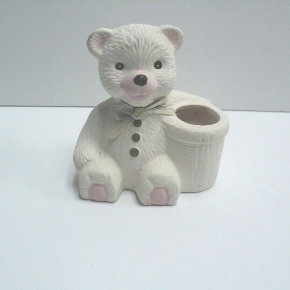 Vintage 1992 Loomco Off-White Bear Candle or Toothpick Holder 3 1/2" High
